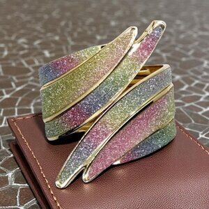 NEW Pastel Rainbow Glitter Hinged Cuff Bracelet